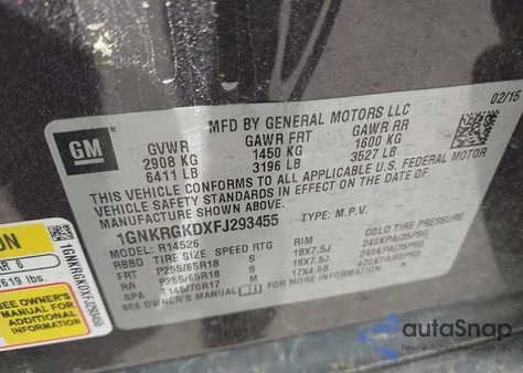 2015 Chevrolet Traverse 1Lt z USA, uszkodzony, nr VIN 1GNKRGKDXFJ293455